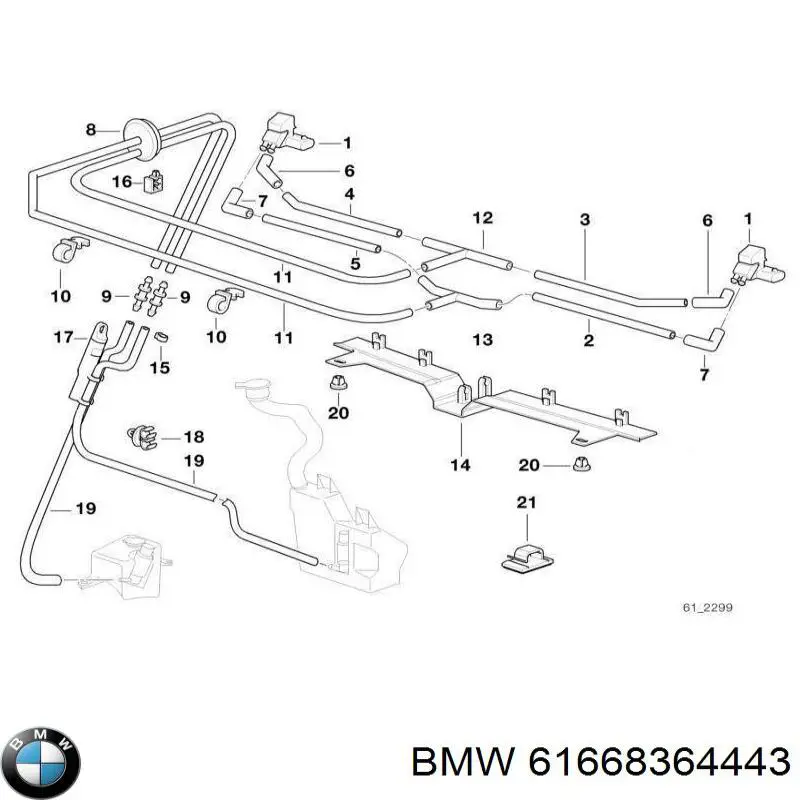 61668364443 BMW tobera de agua regadora, lavado de parabrisas