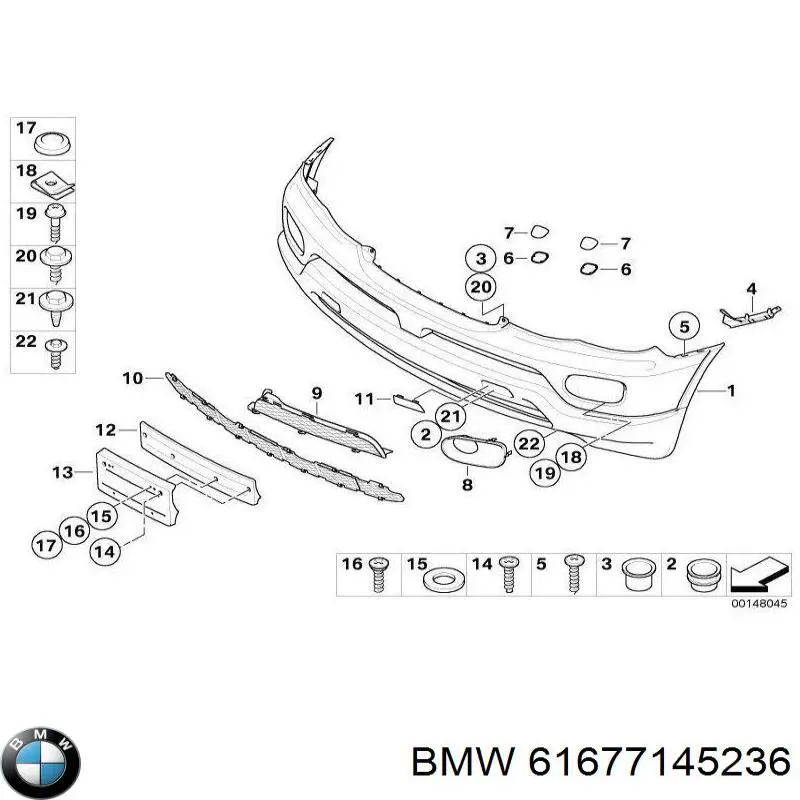 61677145236 BMW listón embellecedor/protector, parachoques delantero derecho