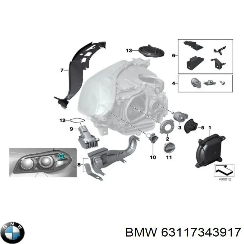 63117343917 BMW soporte, faro principal delantero izquierdo