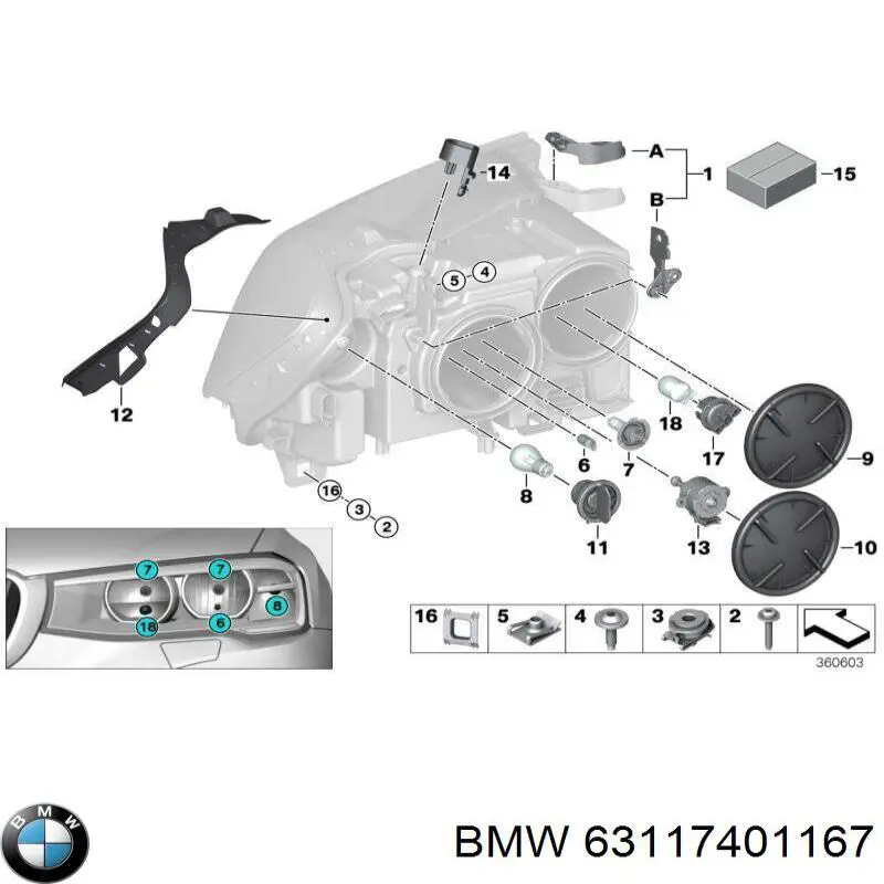 63117401167 BMW soporte, faro principal delantero izquierdo