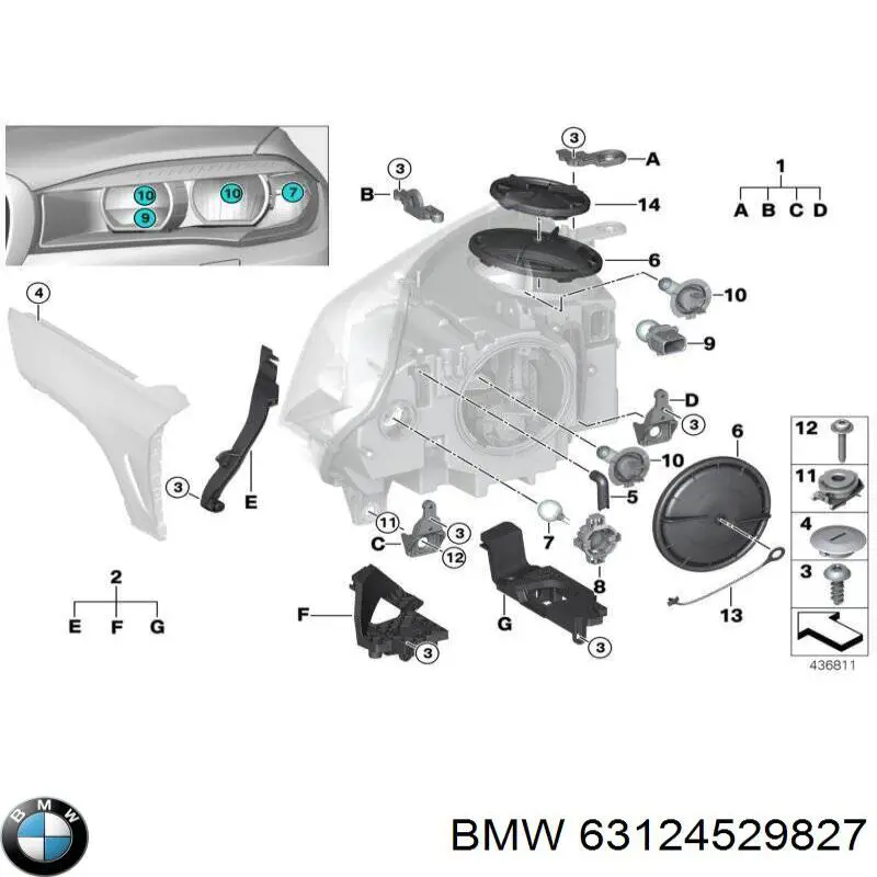 Soporte, faro principal para BMW 1 (F40)