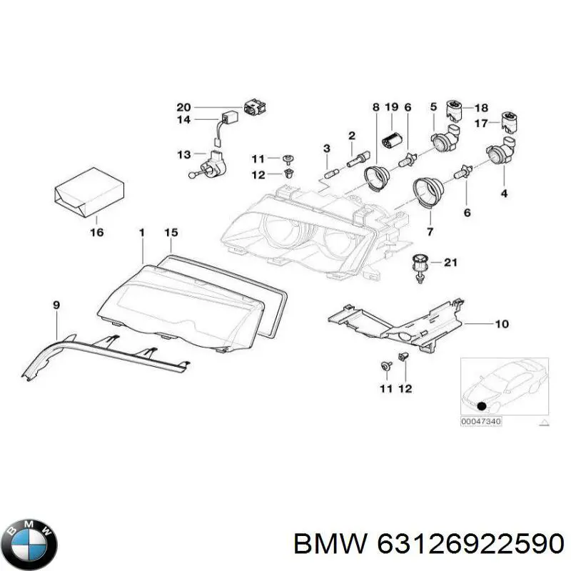 Cristal de faro derecho para BMW 3 (E46)