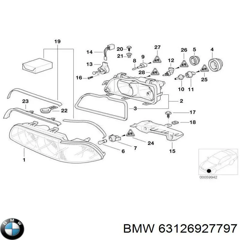 Soporte de fijación del faro delantero izquierdo 63126927797 BMW
