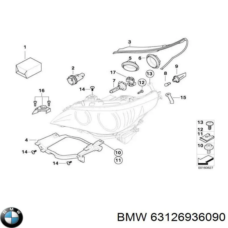 63126936090 BMW soporte, faro principal delantero derecho