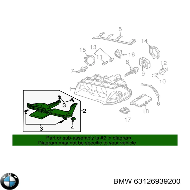 Soporte, faro principal delantero derecho BMW 63126939200