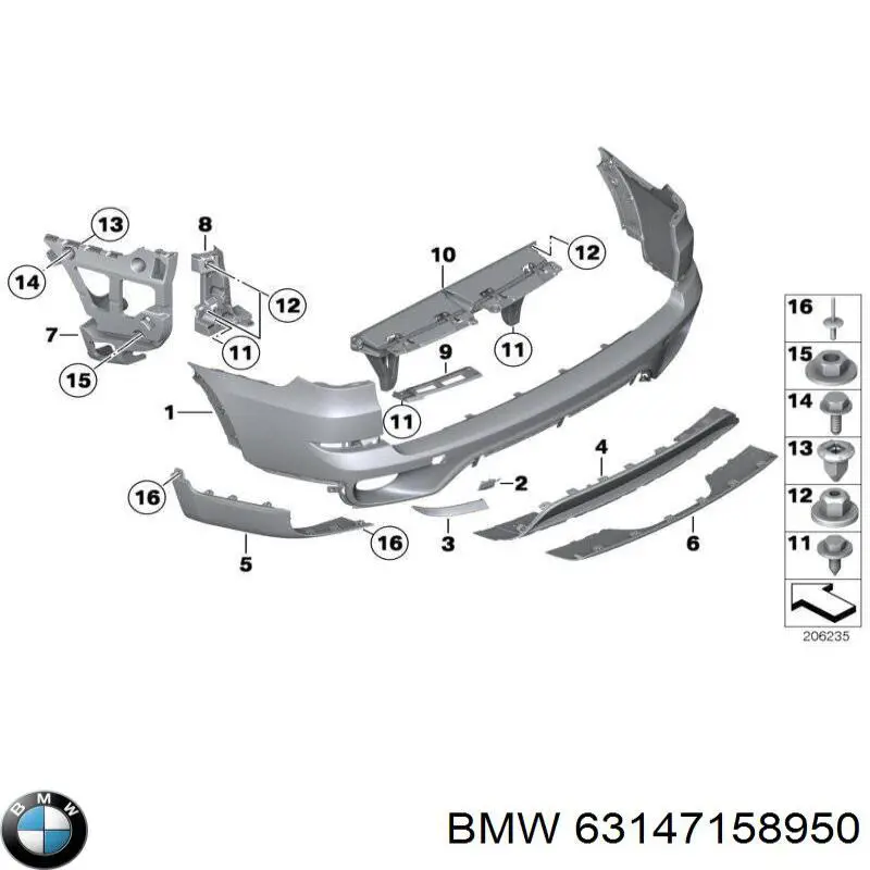 Deflector parachoques trasero derecho BMW 63147158950 precio, desde 15,09 EUR