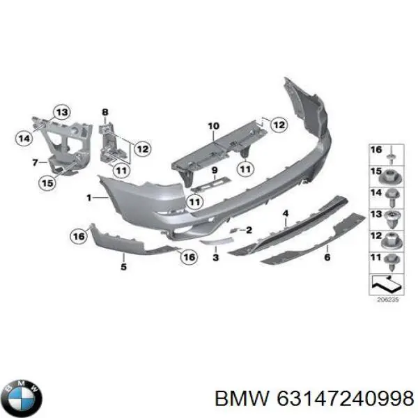 Deflector parachoques trasero derecho BMW 63147240998 precio, desde 23,26 EUR
