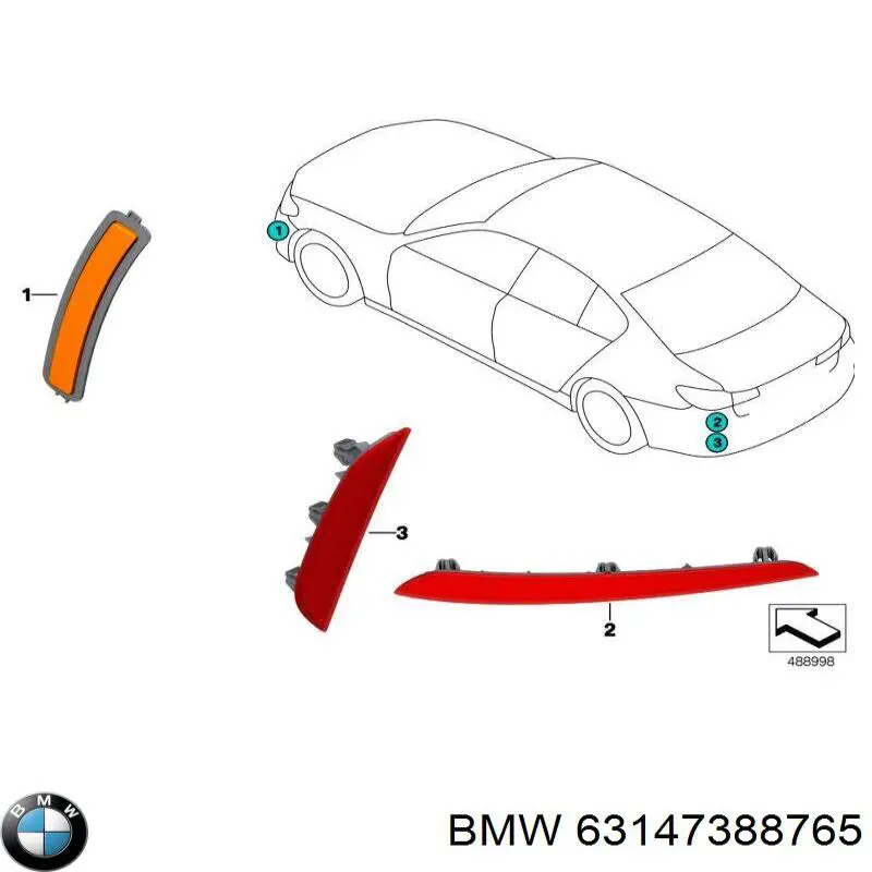 63147388765 Market (OEM) reflector, parachoques trasero, izquierdo