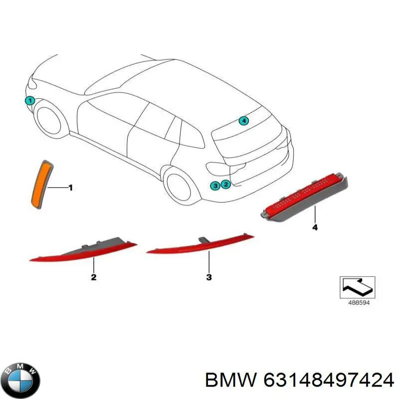 63148497424 BMW Reflector del parachoques delantero derecho