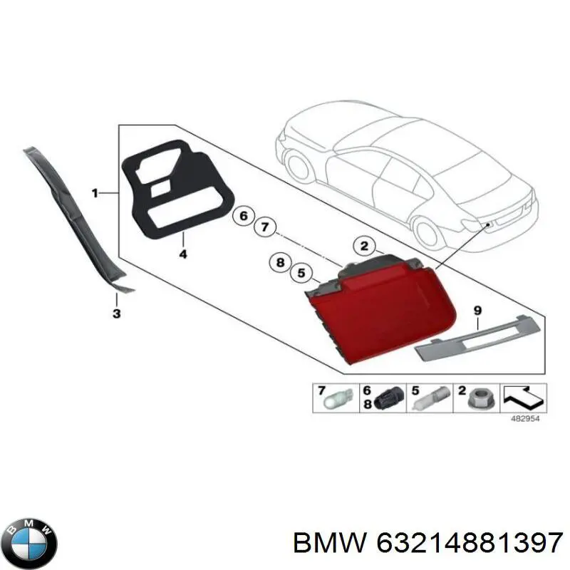 63214881397 BMW el sello de la lampara del respaldo intero