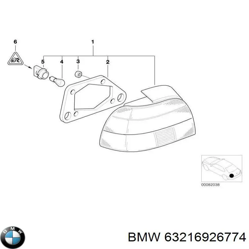 63216926774 BMW el sello de la lampara del respaldo exteriror