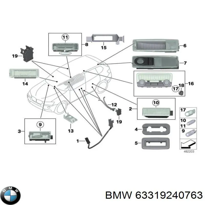 63319240763 BMW luz interior (cabina)