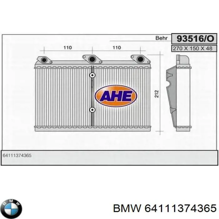 Comprar 64111374365 BMW Radiador calefacción
