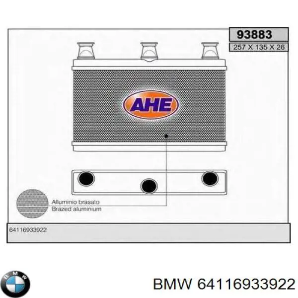 64116933922 BMW radiador de calefacción