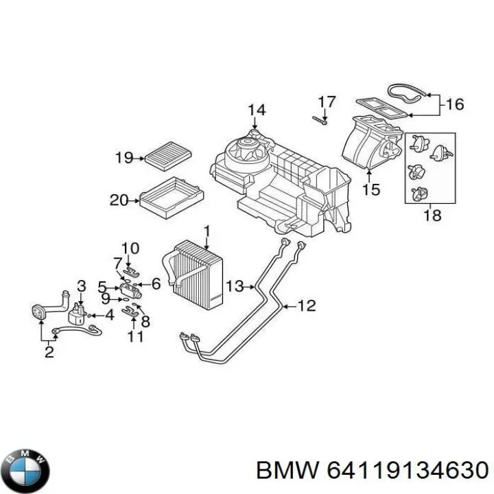 64119134630 BMW evaporador, aire acondicionado