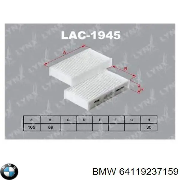 Filtro de habitáculo 64119237159 BMW