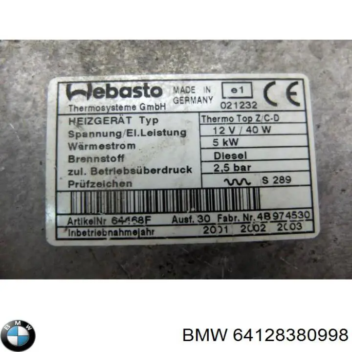 Comprar 64128380998 BMW Calefactor autónomo