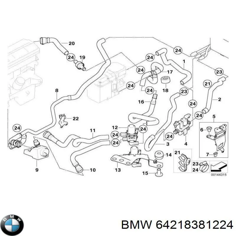 64218381224 BMW manguera (conducto del sistema de refrigeración)