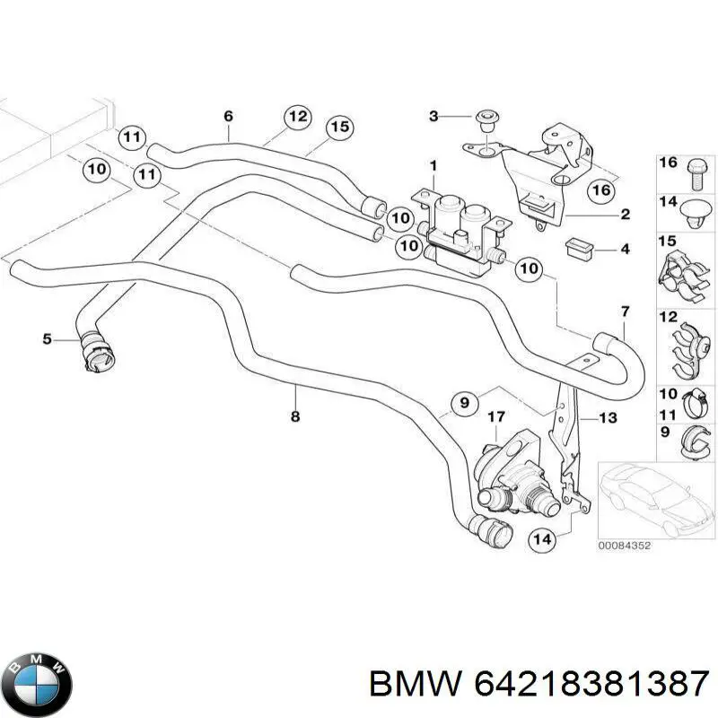 64218381387 BMW manguera (conducto del sistema de refrigeración)