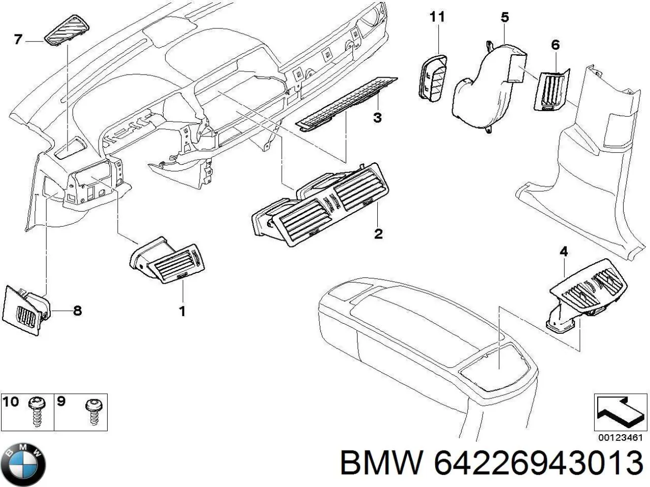 Rejilla aireadora de salpicadero para BMW 7 (E65, E66, E67)