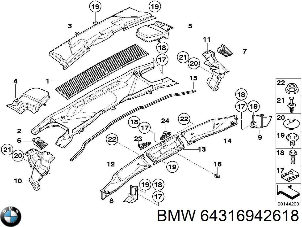 64319267638 BMW rejilla de desagüe del parabrisas izquierda/derecha