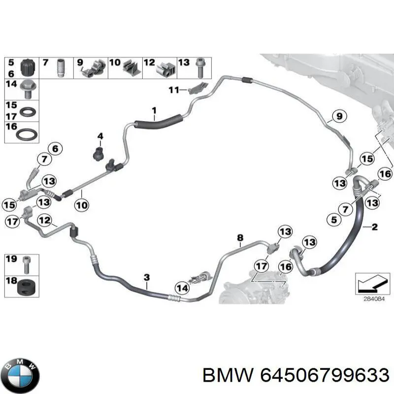 64506799633 BMW tubería de alta presión, aire acondicionado, de compresor aire acondicionado a condensador