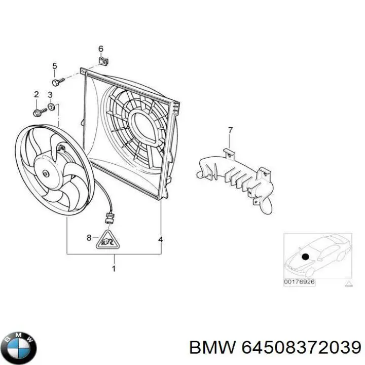 64508372039 BMW difusor de radiador, aire acondicionado, completo con motor y rodete