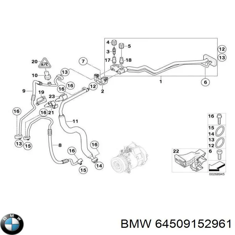 64509152961 BMW tubería de alta presión, aire acondicionado, de compresor aire acondicionado a condensador