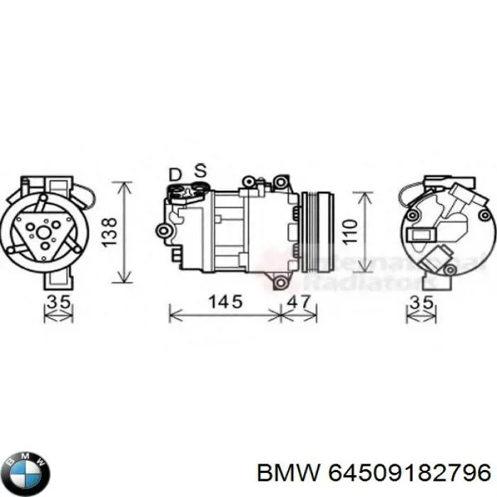 Compresor de aire acondicionado 64509182796 BMW