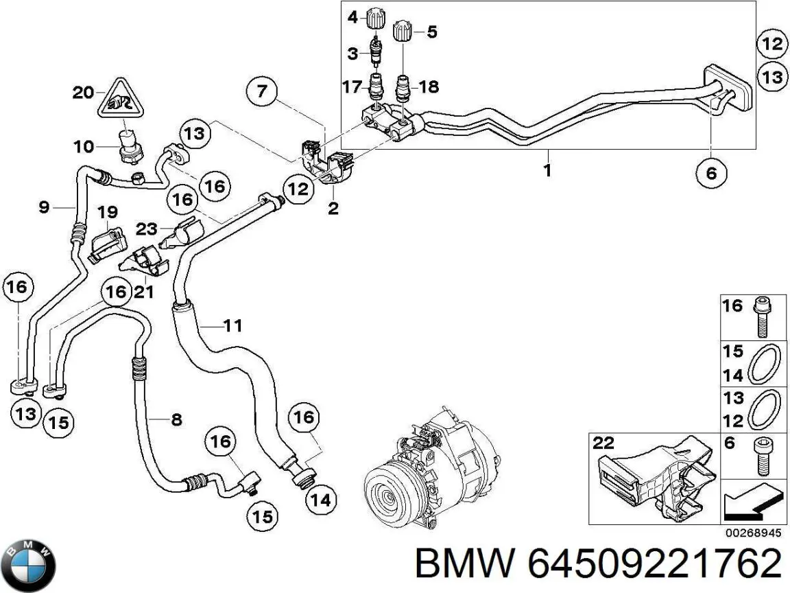 Manguera hidráulica, dirección,de depósito a bomba hidráulica BMW 64509221762