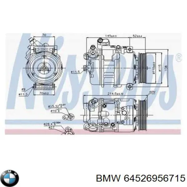 Compresor de ac BMW 64526956715