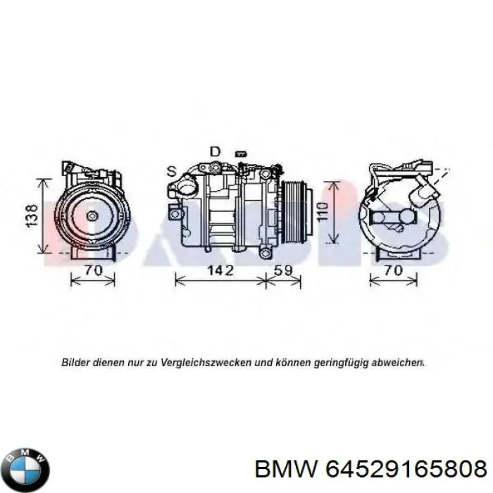 Compresor de aire acondicionado 64529165808 BMW