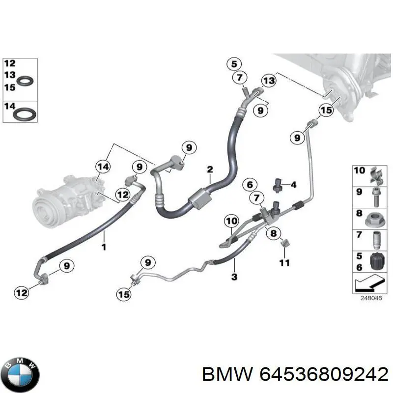 64536809242 BMW Manguera de aire acondicionado de evaporador al compresor