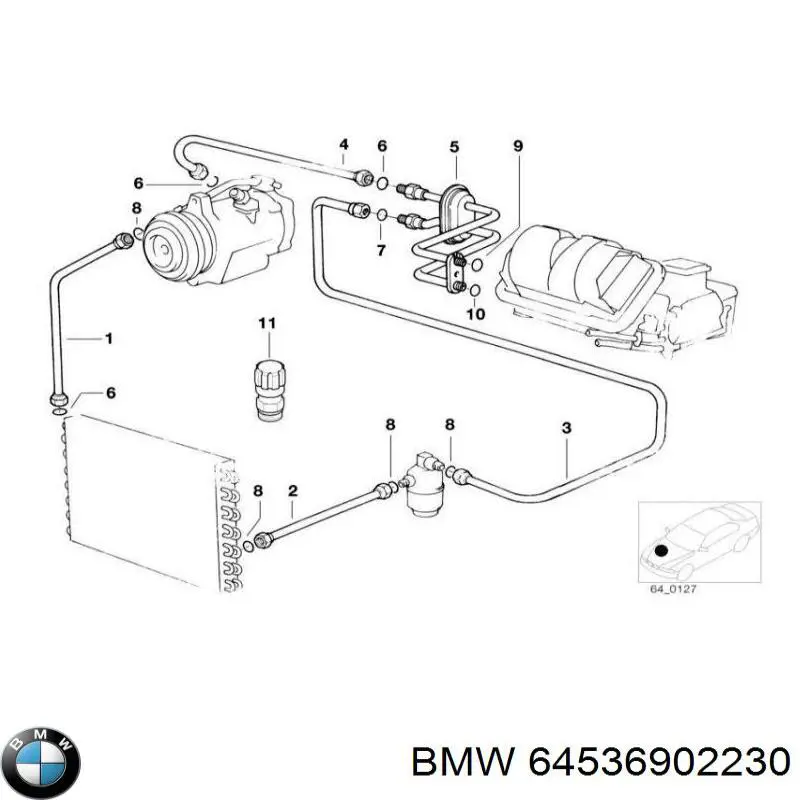 64536902230 BMW tubería de alta presión, aire acondicionado, de compresor aire acondicionado a condensador