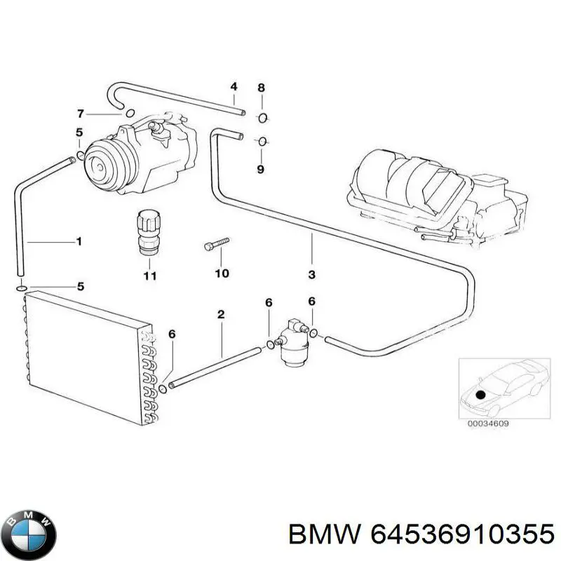 64536910355 BMW tubería de baja / alta presión, aire acondicionado, de evaporador a compresor