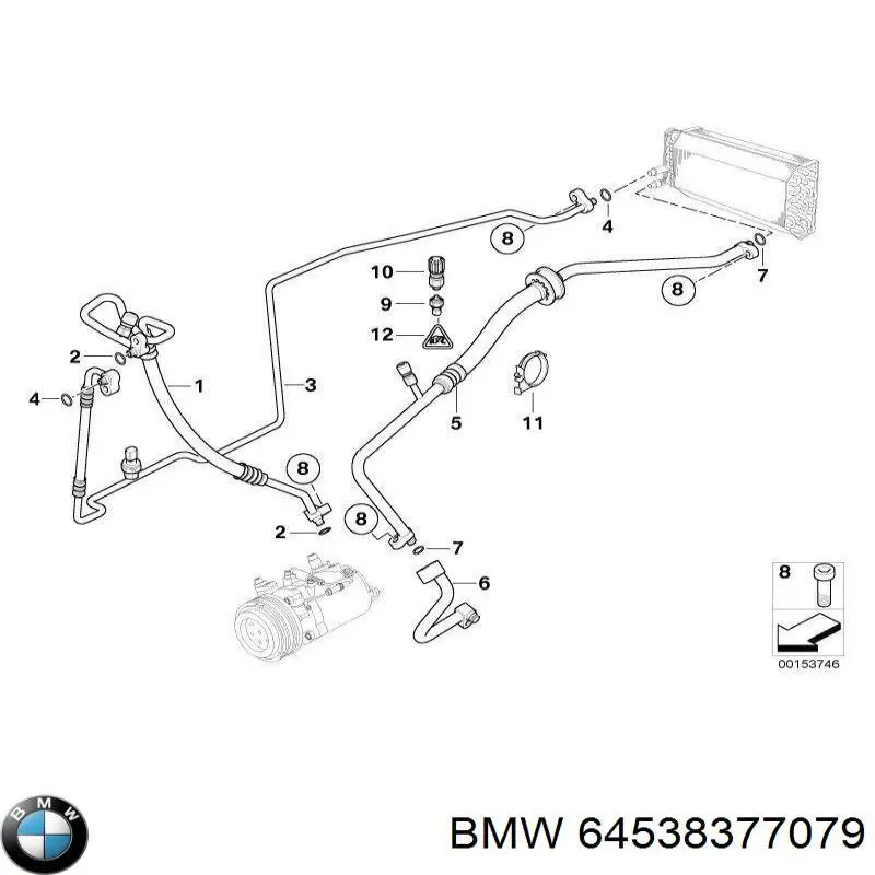 64538377079 BMW tubería de alta presión, aire acondicionado, de compresor aire acondicionado a condensador
