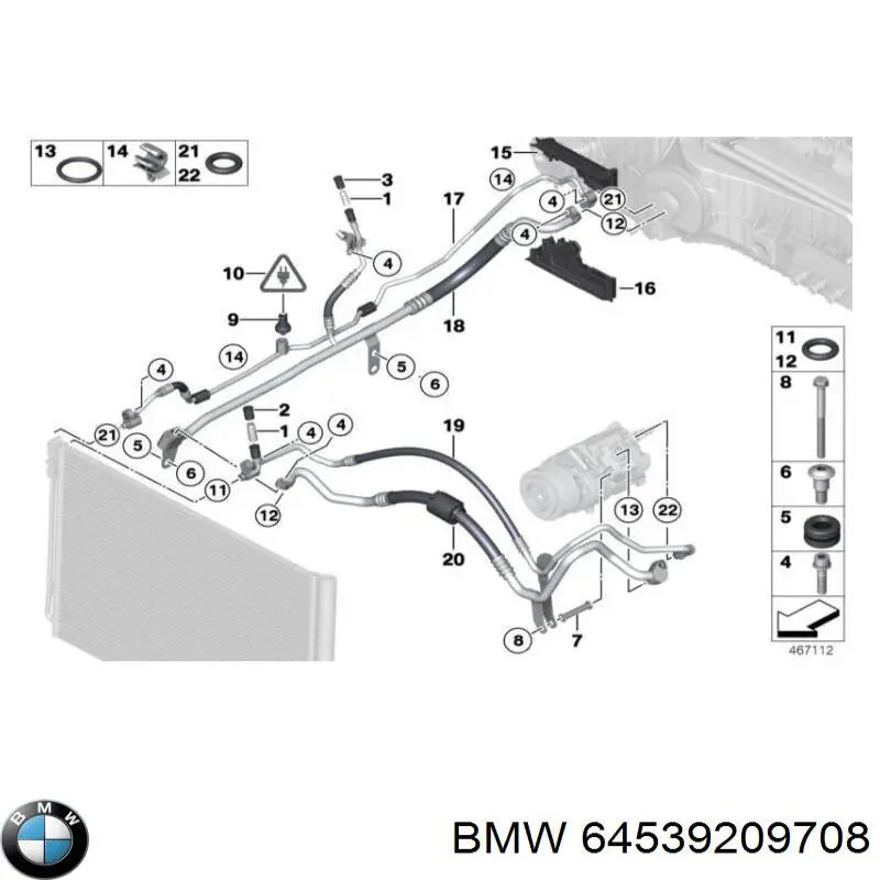 64539209708 BMW manguera hidráulica, dirección,de depósito a bomba hidráulica