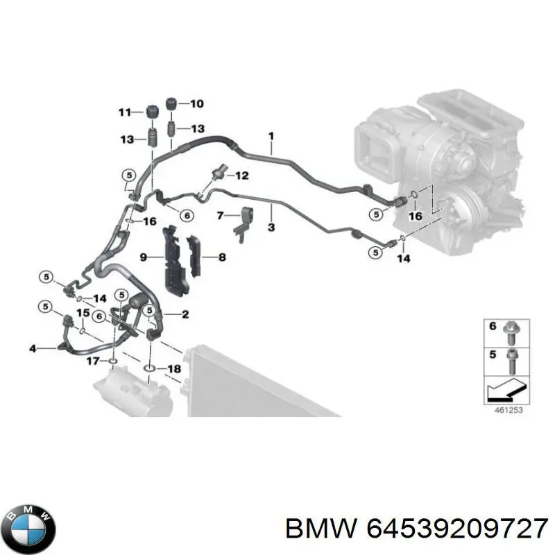 64539209727 BMW tubería de alta presión, aire acondicionado, de compresor aire acondicionado a condensador