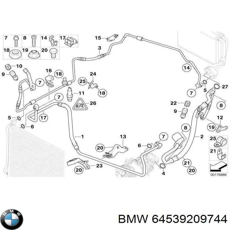 64539209744 BMW tubería de baja / alta presión, aire acondicionado, de evaporador a compresor