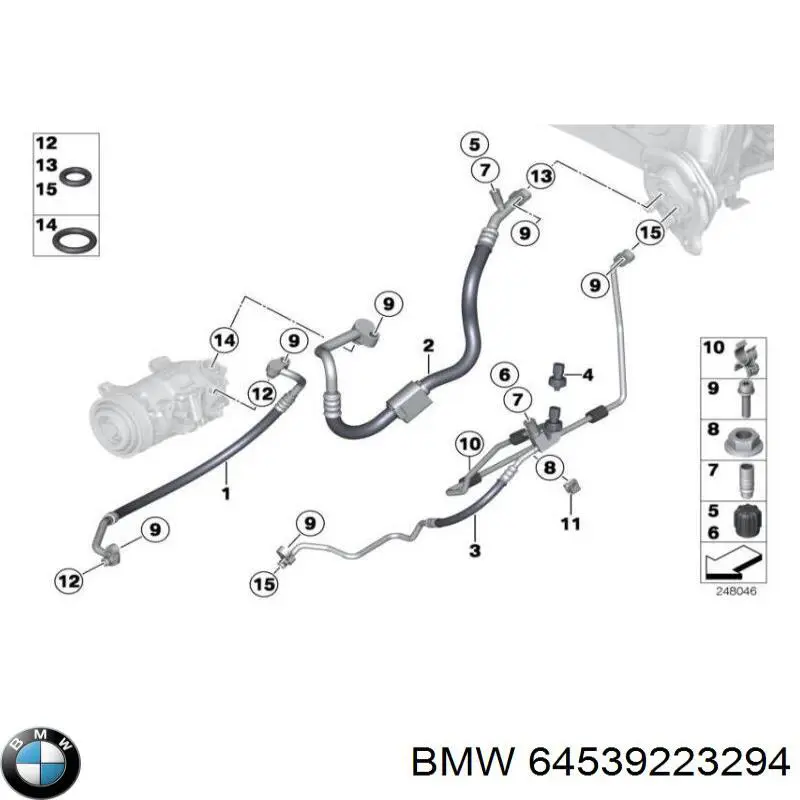 64539223294 BMW tubería de alta presión, aire acondicionado, de compresor aire acondicionado a condensador