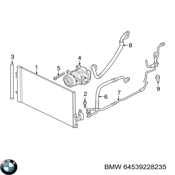 64539228235 BMW tubería de alta presión, aire acondicionado, de compresor aire acondicionado a condensador