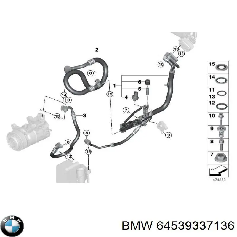 64539337136 BMW tubería de baja / alta presión, aire acondicionado, de evaporador a compresor