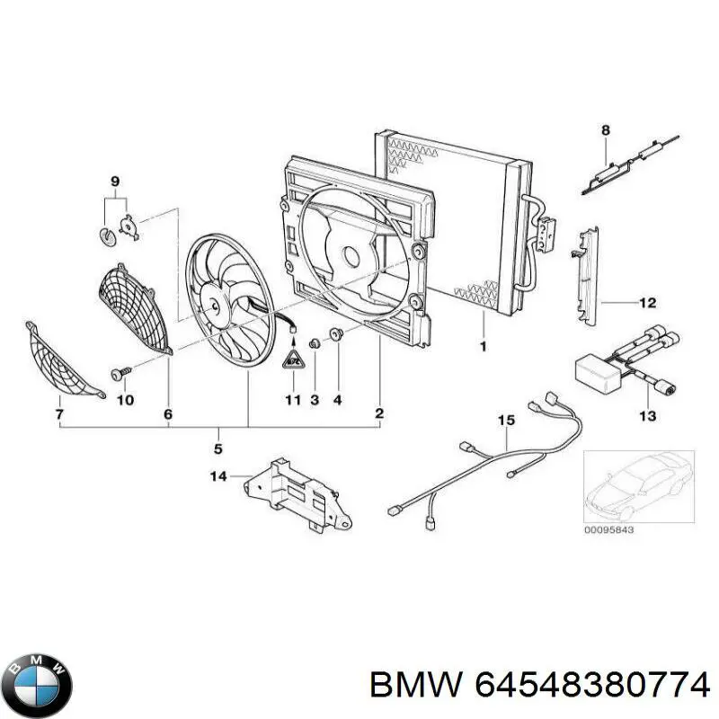 64548380774 BMW difusor de radiador, ventilador de refrigeración, condensador del aire acondicionado, completo con motor y rodete