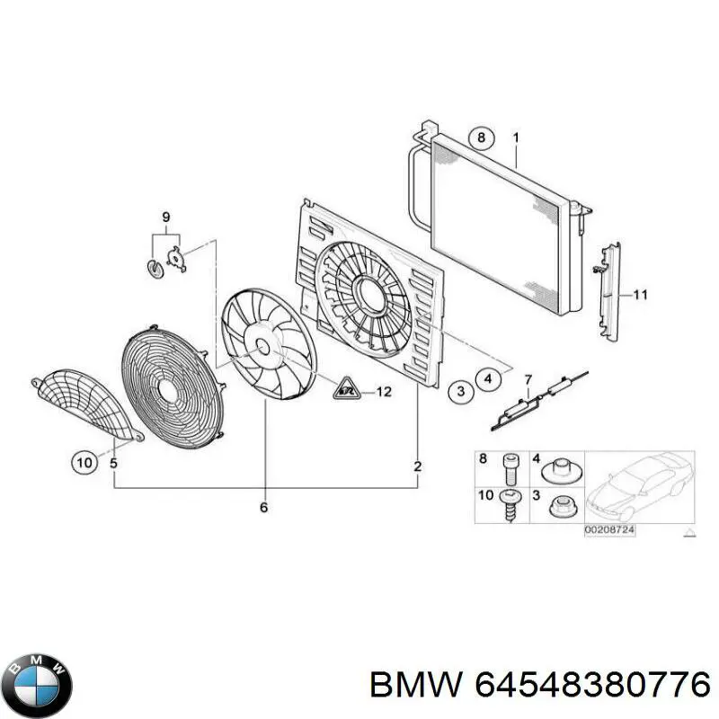 64548380776 BMW difusor de radiador, ventilador de refrigeración, condensador del aire acondicionado, completo con motor y rodete