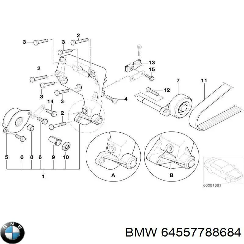 Polea tensora correa poli V 64557788684 BMW
