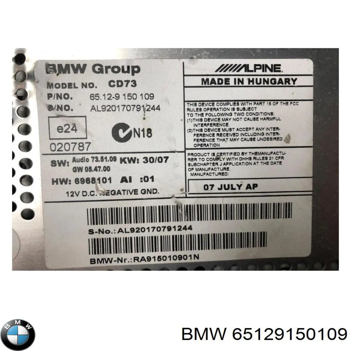 Radio 65129150109 BMW