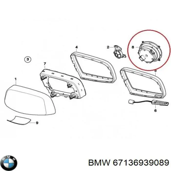 67137191406 BMW motor de la lente de espejo retrovisor