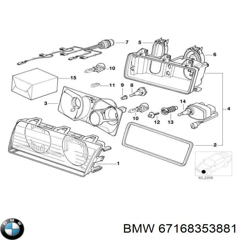 67168353881 BMW elemento de regulación, regulación del alcance de faros