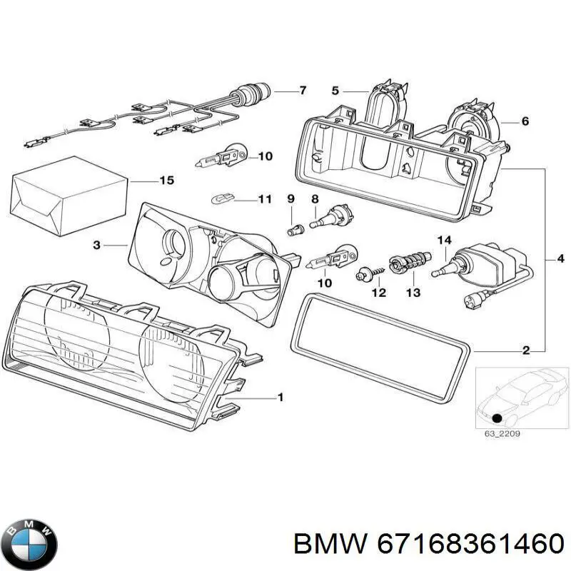 Elemento de regulación, regulación del alcance de faros para BMW 3 (E36)