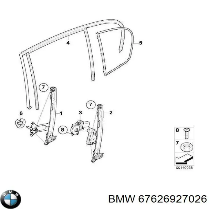 Comprar 67626927026 BMW Motor del elevalunas de la puerta trasera derecha
